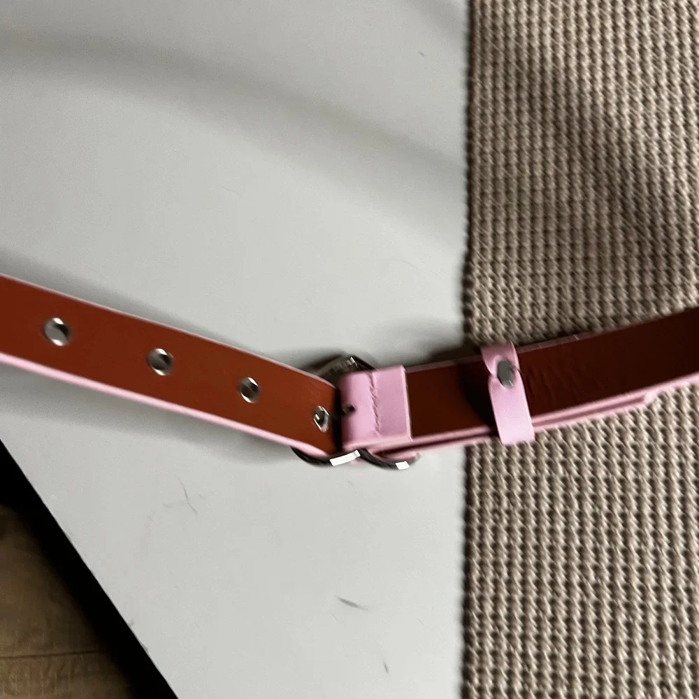 Pink Heart Buckle Belt Silver Heart Grommets Y2K Coquette Faux Leather 40 Inch